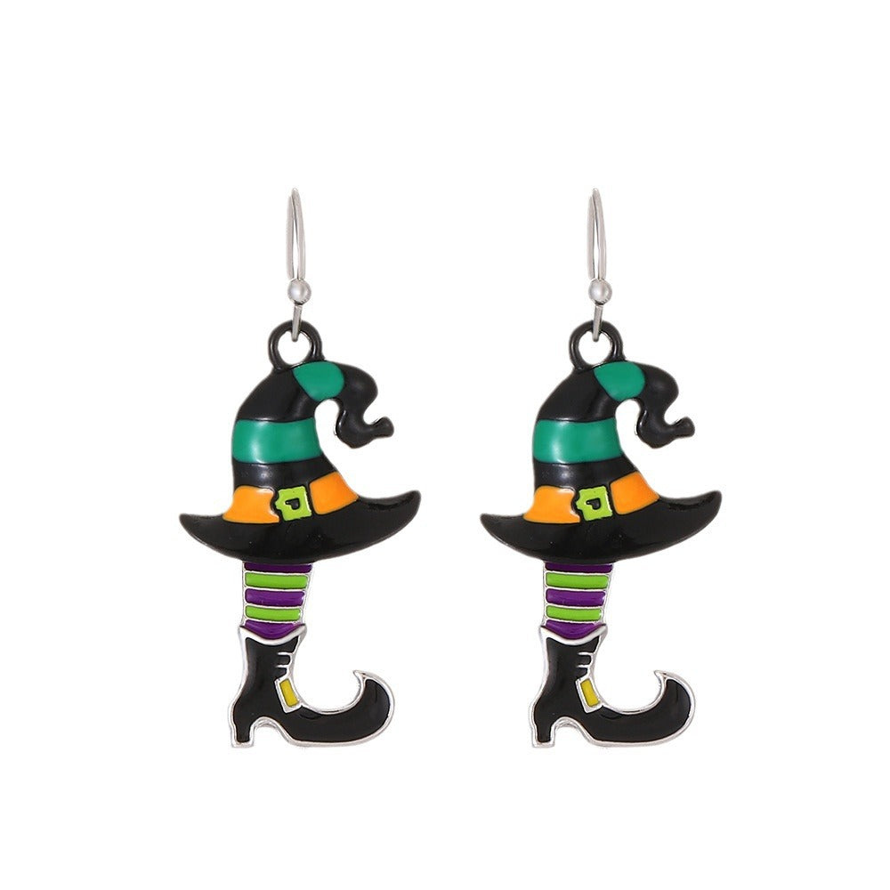 Wholesale Halloween Alloy Diamond Drop Earrings Retro Fashion Hat Shoes Earrings